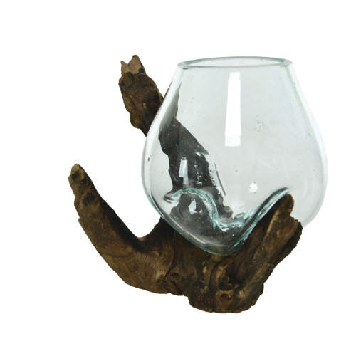 E-shop Váza atyp podstavec z kořene sklo/dřevo 10cm