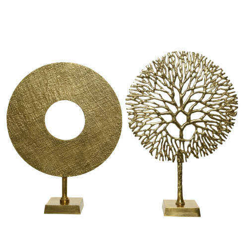 Levně Dekorace kruh nebo strom na podstavci zlatá 50cm