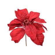 Poinsettia květ na klipu umělá červená 25cm