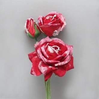 Růže řezaná umělá 3květy zasněžená červená 41cm