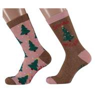Ponožky dámské stromy 2ks vel.36-41 hnědá/růžová