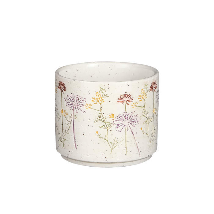 Levně Květináč kulatý dekor květy keramika bílá 12cm