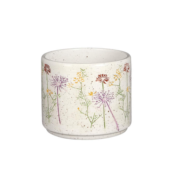 Levně Květináč kulatý dekor květy keramika bílá 13,5cm