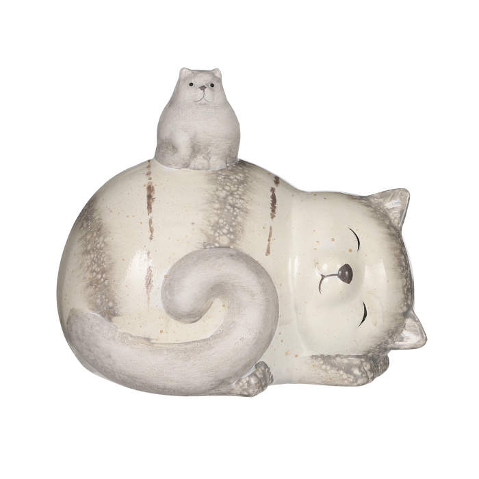 Levně Dekorace kočka s kotětem terakota šedá 12,5cm