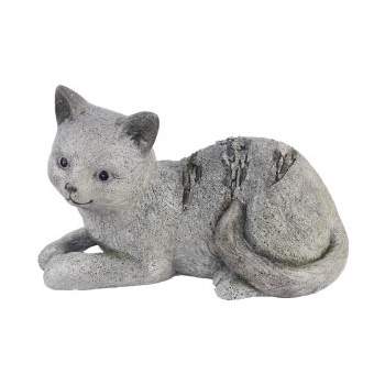 Levně Kočka ležící dekor kamínky keramika šedá 36,7cm