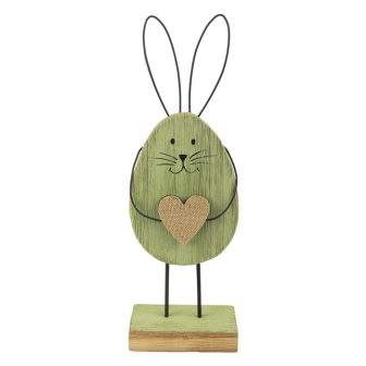 Levně Velikonoční zajíc na podstavci dekor srdce zelená 30,5cm