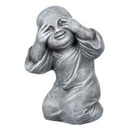 Buddha klečící nevidí LOMBOK 20-09E fiberclay šedá 40cm