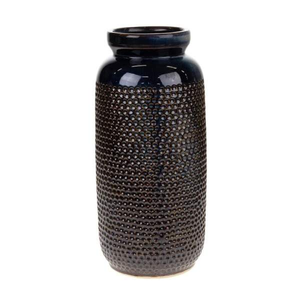 Levně Váza kulatá keramická s tečkovým reliéfem černá 32cm