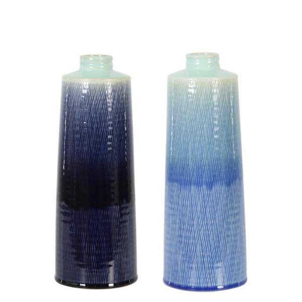 Váza válec úzké hrdlo keramika modrá mix 34,5cm