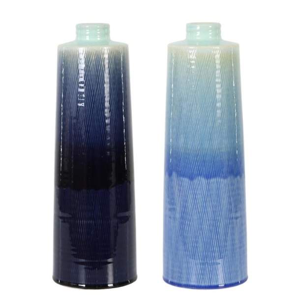 E-shop Váza válec úzké hrdlo keramika modrá mix 42cm