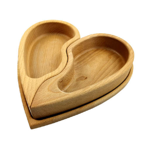 Levně Miska tvar srdce půlená s podnosem dřevo přírodní 27cm