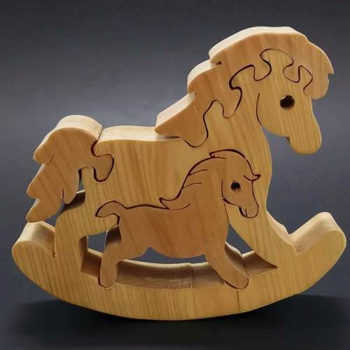 Levně Kůň houpací puzzle dřevo přírodní 13,5cm