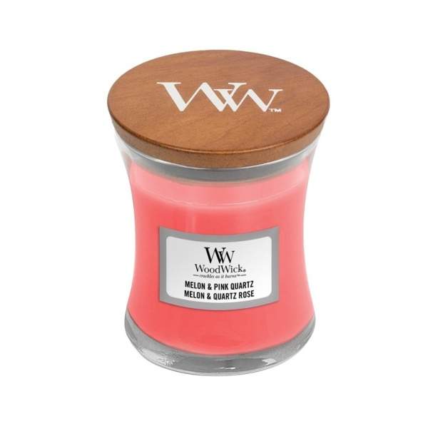 Levně Vonná svíčka WoodWick Melon & Pink Quartz 85g