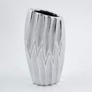 Váza ovál zkosená  keramika stříbrná 12x25cm