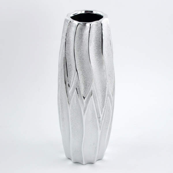 Levně Váza válec dekor křivky keramika stříbrná 34cm