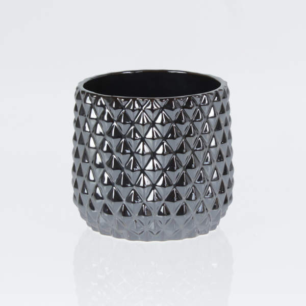 Levně Obal kulatý dekor diamanty keramika černá 14cm