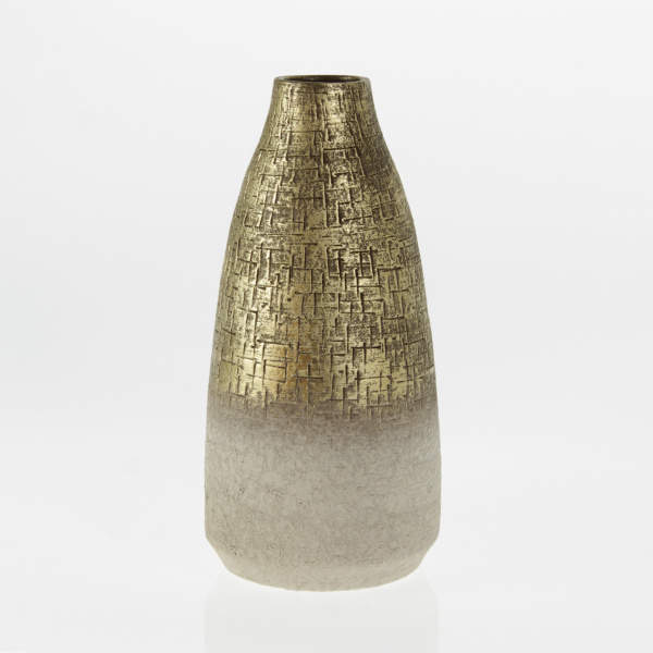 Levně Váza kónická úzké hrdlo keramika zlatá 33cm