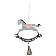 Ozdoba kůň houpací se zvonkem kovový růžovo-šedý 14cm