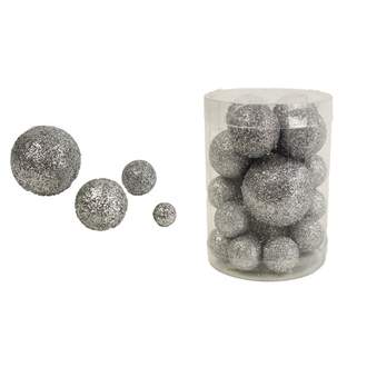 Přízdoba koule mix velikostí polystyren s glitry stříbrná 28ks