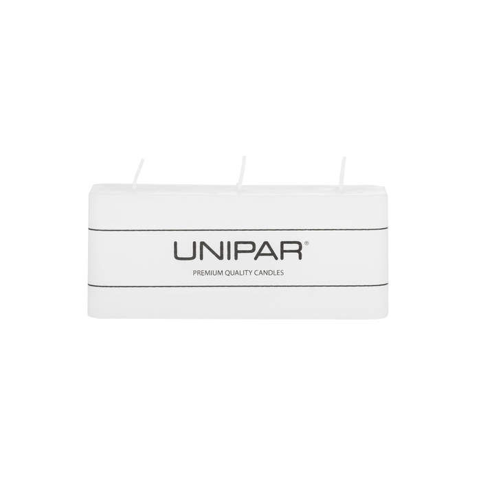 E-shop Svíčka hranol UNIPAR BASIC SQUARE 3 knoty bílá 6,5cm