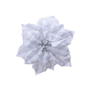 Poinsettia květ umělá na klipu samet bílá 16cm