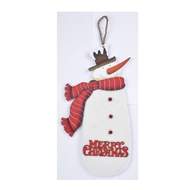 Závěs sněhulák s čepicí a šálou MERRY CHRISTMAS bílo-červená 44cm