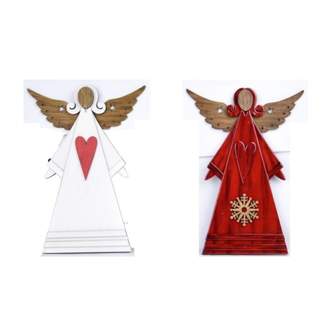 Dekorace anděl dřevěný bílo-červený 27,5cm