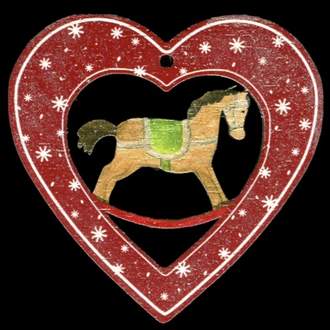 Ozdoba srdce s houpacím koněm dřevěná 6cm