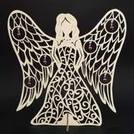 Ozdoba anděl s ozdobami 3D dřevo přírodní 31x29cm