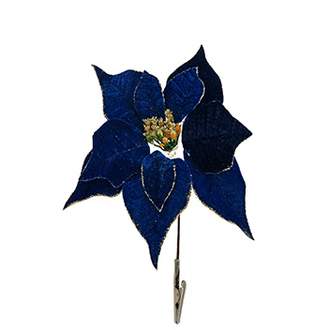 Poinsettia květ na klipu umělá samet modrá 20cm
