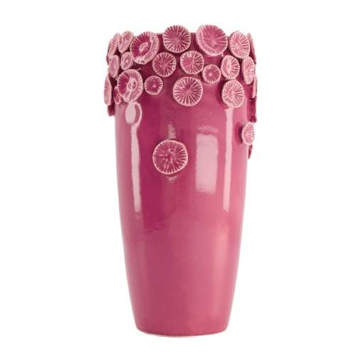 Levně Váza válec kónická dekor plátky citrónu keramika růžová 26cm