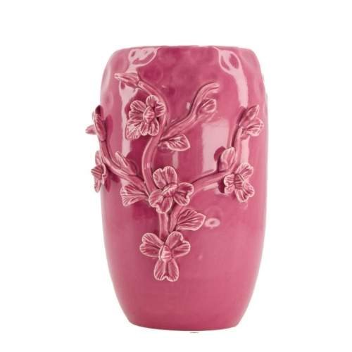 Levně Váza kulatá dekor větev s květy keramika růžová 20cm
