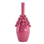 Váza kulatá úzké hrdlo dekor bobule keramika růžová 35,5cm