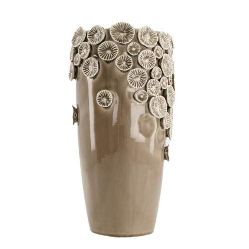 Levně Váza válec kónická dekor plátky citrónu keramika hnědošedá 26cm