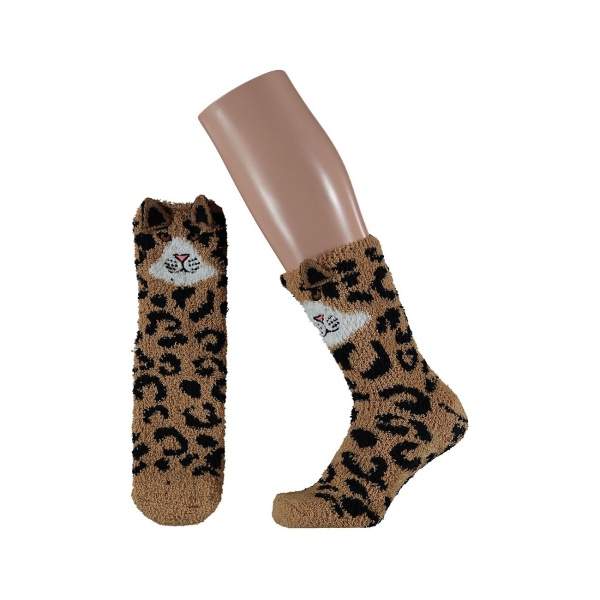 Levně Ponožky dámské leopard 3D hnědo-černá