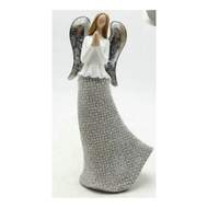 Anděl dívka polyresin šedo-bílá 25cm
