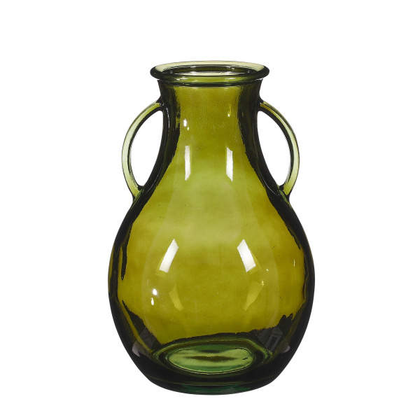 Levně Skleněná váza s uchy zelená 32cm