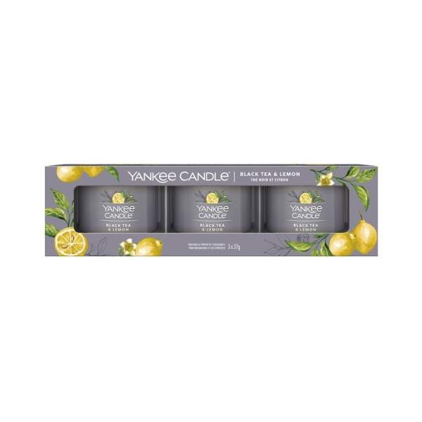 Levně Votiv sklo YANKEE CANDLE 37g Black Tea & Lemon 3ks