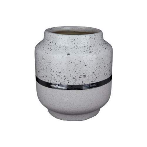 Levně Váza kulatá úzké hrdlo keramika bílo-šedá 16cm