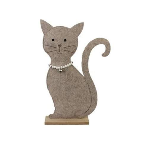 E-shop Dekorace kočka na podstavci filc hnědá 45cm