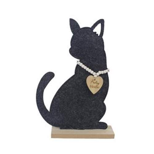 Levně Dekorace kočka na podstavci filc černá 29cm