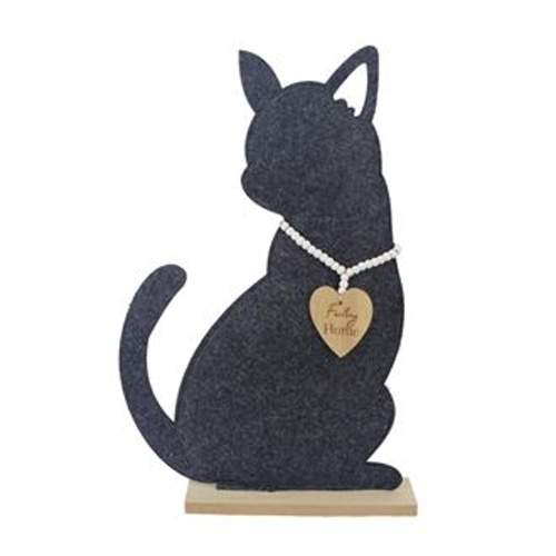Levně Dekorace kočka na podstavci filc černá 45cm