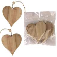 Ozdoba srdce 2ks dřevo přírodní 12cm
