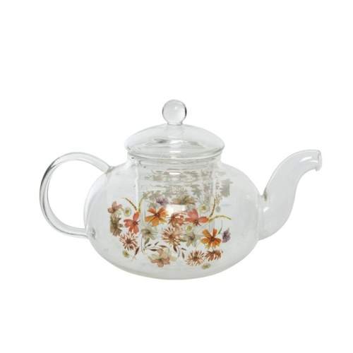 Levně Konvice čajová se sítkem dekor květy sklo čirá 14,5cm