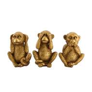 Opice sedící nevidí/neslyší/nemluví polyresin zlatá mix 14,5cm
