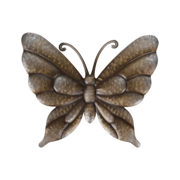 Levně Dekorace na zeď motýl kov hnědá 39cm