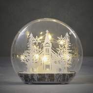 Zimní krajina/kostel se stromy LED plastová bílá 25cm