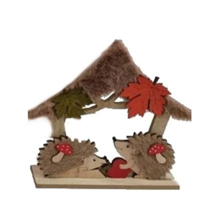 Levně Dům dřevěný s dvojicí ježků a dekorem jablka a listů 22,5cm