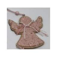 Ozdoba dřevěný pletený anděl růžový 10,5cm