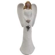 Anděl  stojící se srdcem polyresin bílá 35cm
